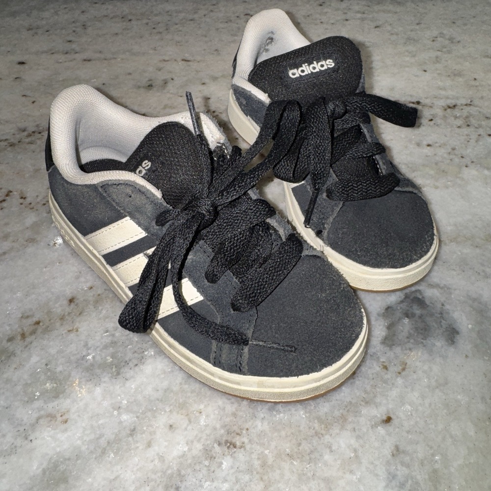 Adidas Grand Court 00s Core Black White Suede Lace Up Sneakers Toddler 11‎ K